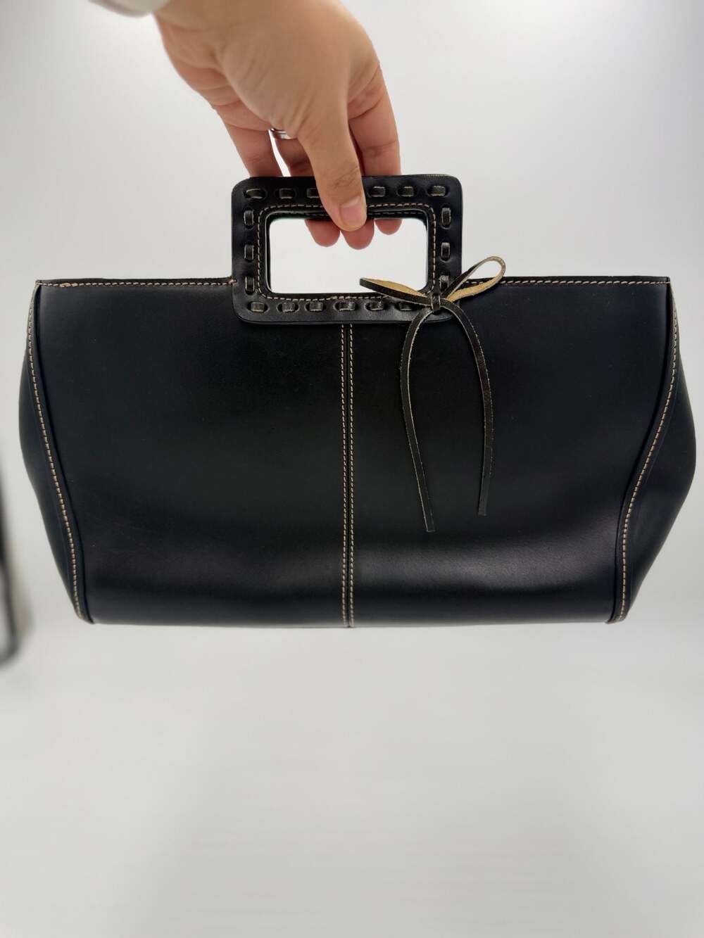 Jane Shilton Genuine Leather Black Top Handle Satchel Tote Structured Handbag